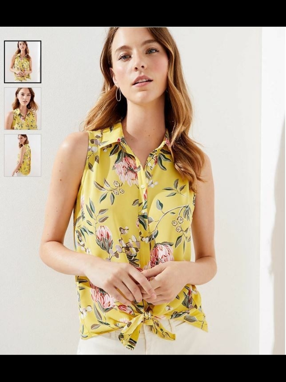 LOFT Yellow Floral Tie-Front Sleeveless Camisole